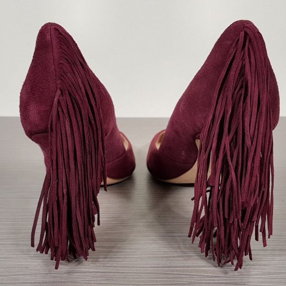 Loeffler Randall Pari Kid-Suede Fringe Dress Pump Maroon, Womens size 6 B - Picture 4 of 7